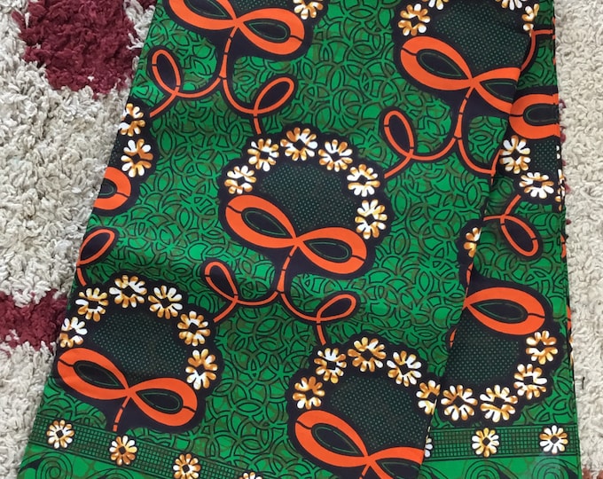 Green & Gold Ankara Fabric, 6 Yards with Headwrap