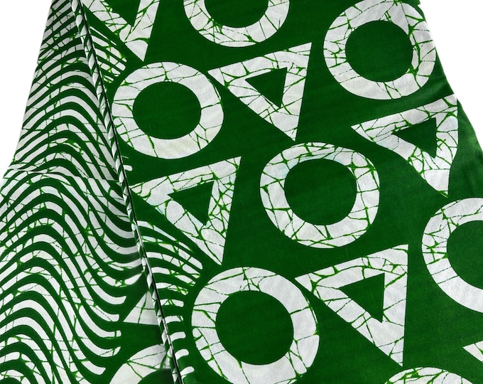 African fabric /African prints/ African fabric per yard/ African fabric for crafts/ African/MK141/Ankara-Green and White Fabric