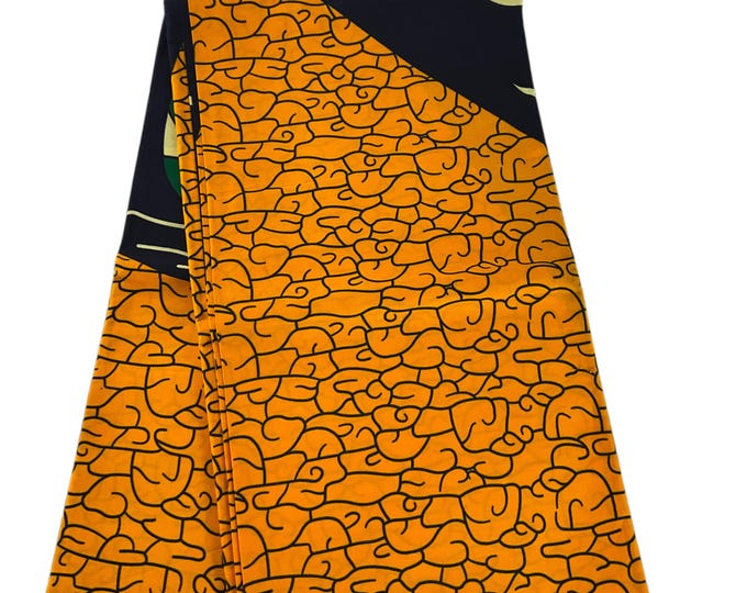 100% Cotton Ankara Fabric: Yellow White Leaf Print, 45" Wide, Crafting & Apparel
