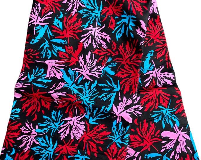 Floral African Print Fabric: Blue, Red, Yellow Ankara Wax Cotton, 6 Yards with Headwrap