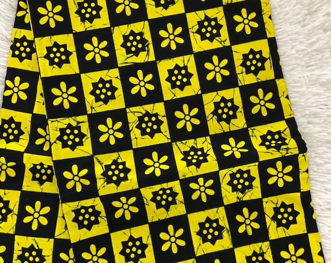 Yellow and Black Ankara Fabric: African Print Cotton with Headwrap
