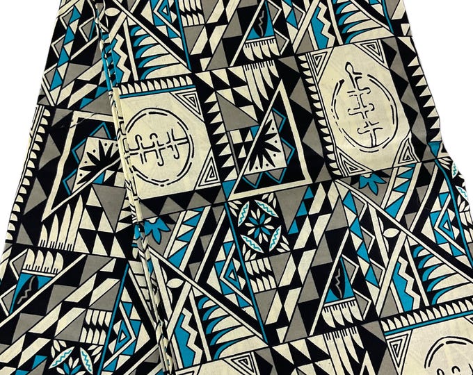 Cream Blue Black Ankara Fabric 6 Yards/African Fabric By The Yard/Tribal Cotton Print/Gift For Her/Fabric/DT0z