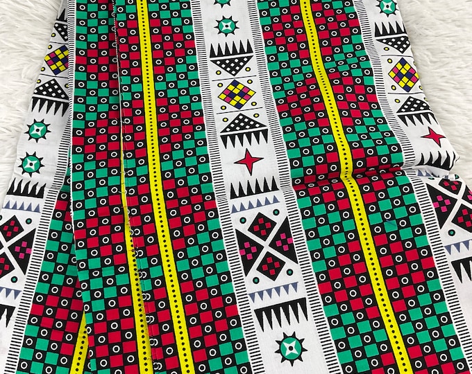 African Fabric/White,Red and Green Color Ankara/Sold By The Yard/Tissu Africain/6 Yards African Fabric/Wax Prints/Blocked Prints/MK788a