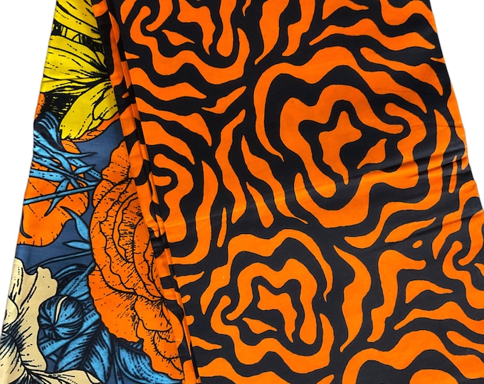 African Fabric/African Print Fabric/Ankara-Orange Cream Color/ African fabric per yard/ African Clothing/African Dress Fabric/MK151AF