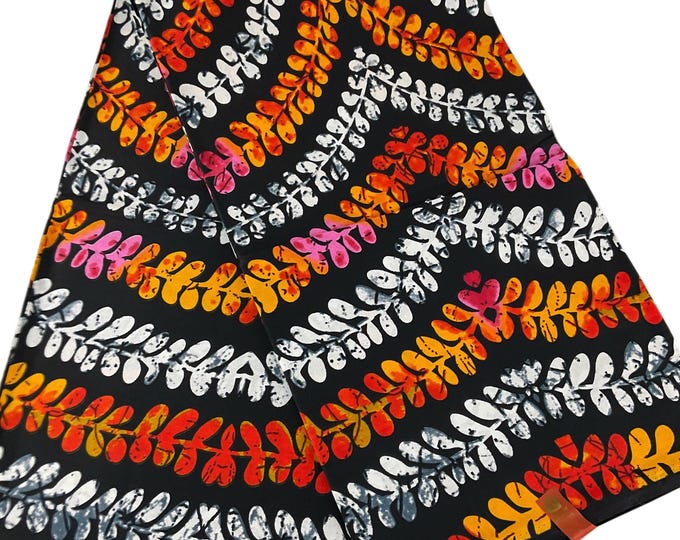 100% Cotton African Print Fabric – Vibrant Leaf Pattern, 45" Wide, Crafting & Apparel