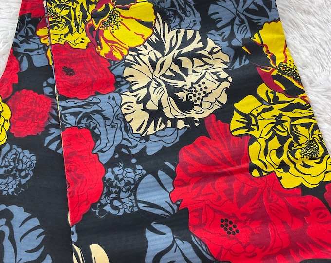 Floral Ankara Fabric, African Wax Print with Headwrap, 6 Yards