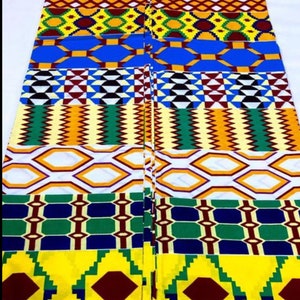 African Fabric/African prints/ Ankara fabric/ African wax/Hollandais/ Yellow and blue Kente fabric/ white and Yellow African fabric/MK202