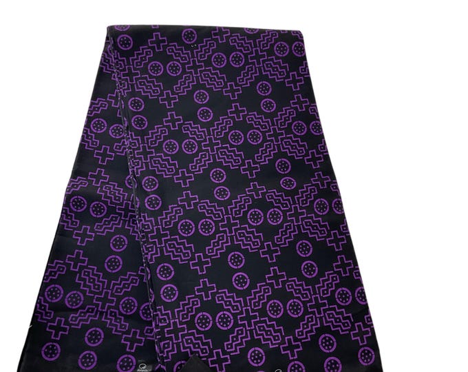 Purple Black African Print Fabric,Ankara Tribal Print,6 Yards Wax Print