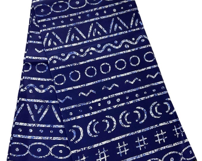 African fabric /African prints/ Ankara-Royal blue and Cream fabric/ African wax/ African fabric per yard/ African fabric for craft/MK411