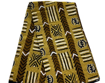 Mustard Brown and White African Print Fabric,Ankara 6 Yards,By The Yard ,Tribal Print,DK05