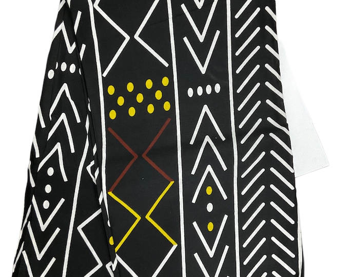 African Fabric/ African Print Fabric/African Wax Fabric/Ankara-Black White Yellow/Gift For Her/Fabric/DT0z