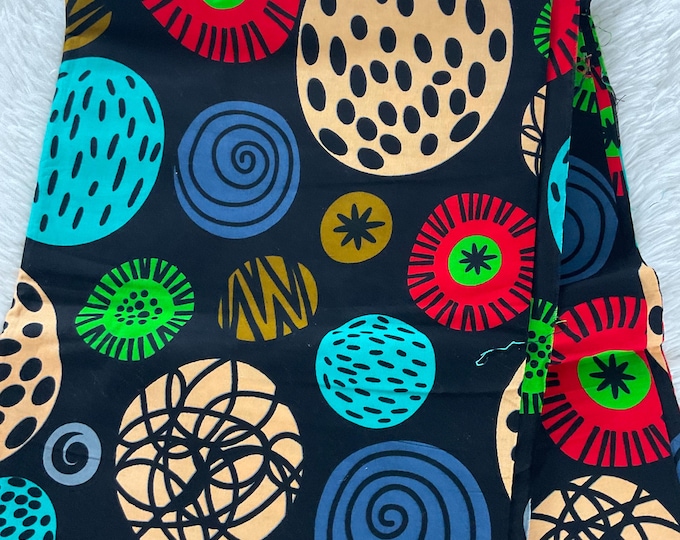 African Fabric/Ankara-black Crean Red Blue Circle Design Fabric/6 Yards Ankara/FG88wb/Tissu Africain/Shweshwe/Kente/Mudcloth Fabric/Block Pr