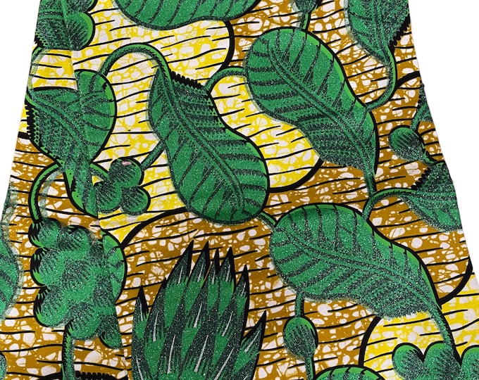 African Fabric/African Print Fabric/Ankara-Gold,Green,Pink Design/African Clothing/Gift For Her/African Fabric By The Yard/Wax/CK450