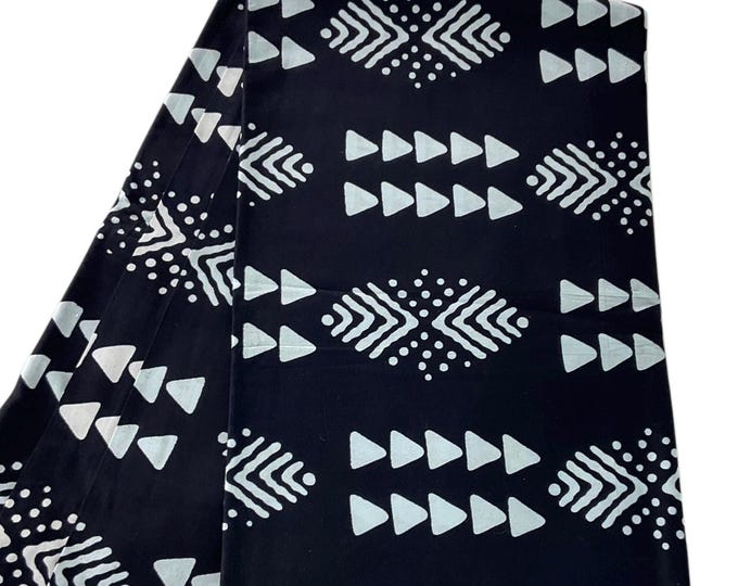 African Wax Print Fabric: Black White Cotton, Ankara Style Yardage