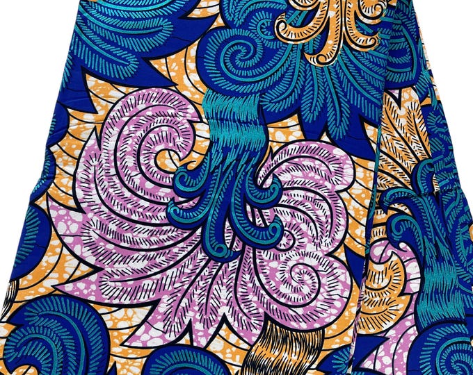 Blue & Pink Ankara Fabric: 6 Yards, Headwrap, 100% Cotton