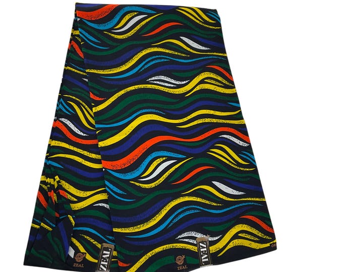 Blue Yellow African Print Fabric,Ankara Cotton 6 Yards,By The Yard/DK22a