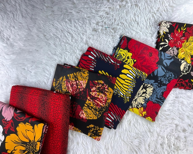 African Fabric By The Yard/Ankara Fabric/African Fabric/African Print Fabric/Red African Fabric/Kente Fabric/African Fabric 6 Yards /MK43kt