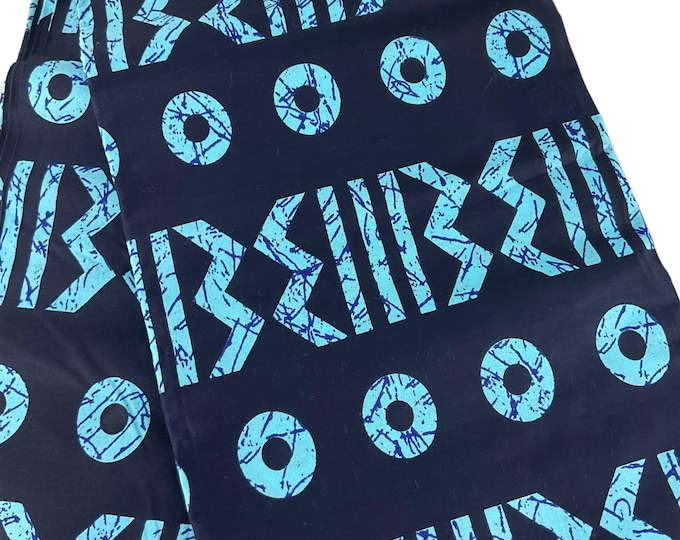 Blue African Print Fabric/Ankara 6 Yards With Headwrap/Cotton