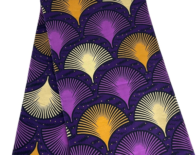 Purple Gold African Print Fabric/Ankara 6 Yards/Wax Print/By The Yard/MK908F