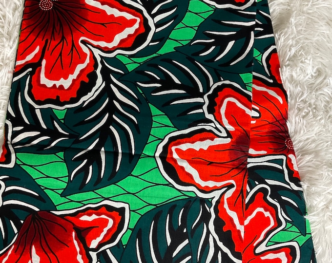African Fabric/African Print Fabric/Ankara-green,White,Orange Floral Design/MD01/YARDS OR WHOLESALE/African Dress/African Clothing/Quilts