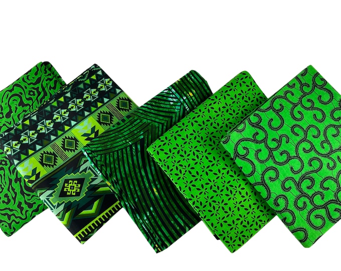 Green Black African Print Fat Quarters 5 Pieces/Ankara Fat Quarters Set Of 5/Quilting Fat Quarters