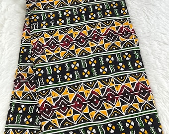 African Print Fabric, Purple Mustard Ankara Wax Cotton, 6 Yards & Headwrap