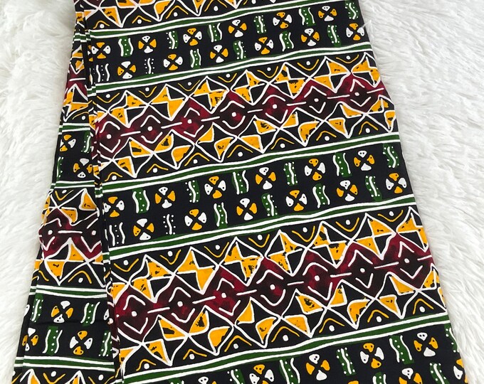 African Print Fabric, Purple Mustard Ankara Wax Cotton, 6 Yards & Headwrap
