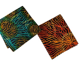 Tela Ankara naranja y verde azulado - Estampado de cera africana de 6 yardas, cortada a medida