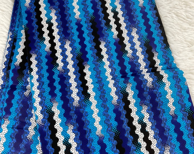 African fabric /African prints/ Ankara-Royal blue and White fabric/ African wax/ African fabric per yard/ African fabric for craft/MK411