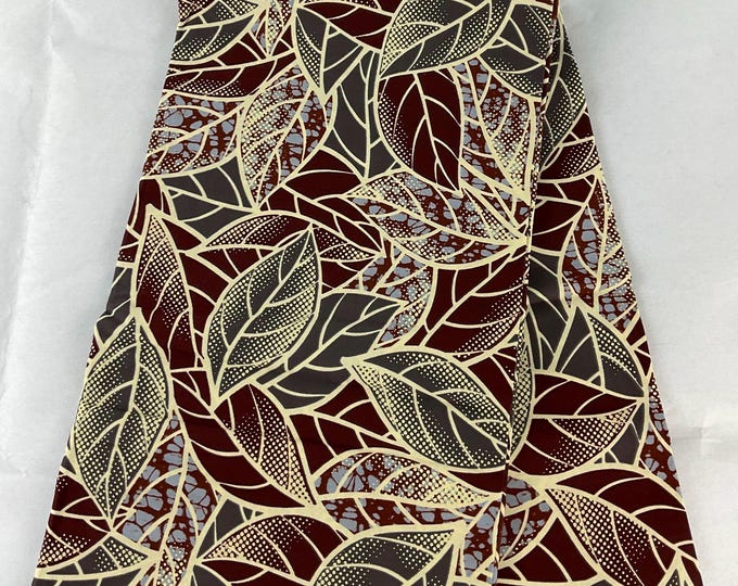 Brown Leaf African Ankara Fabric: 6 Yards Cotton Print with Headwrap