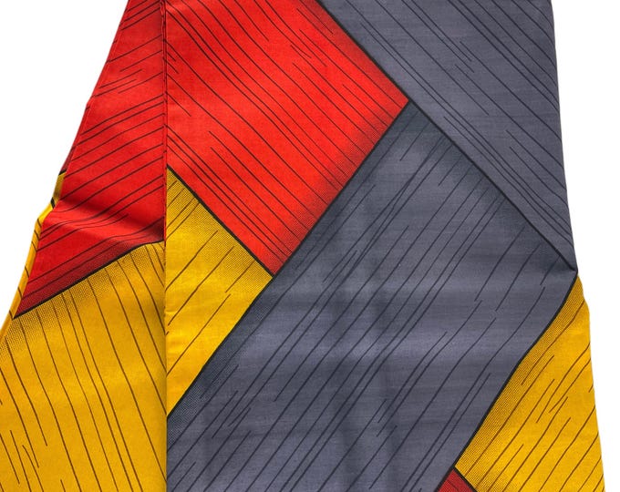 African Print Fabric, Orange Yellow Grey Ankara, 6 Yards with Headwrap