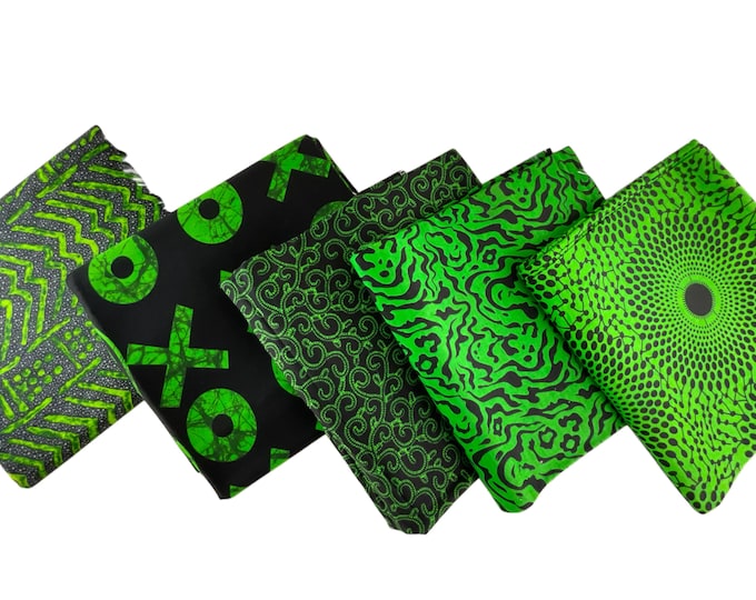 Green Black African Print Fat Quarters 5 Pieces/Ankara Fat Quarters Set Of 5/Quilting Fat Quarters