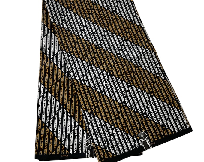Black White Gold African Print Fabric –Ankara 6 Yard,100% Cotton Print.