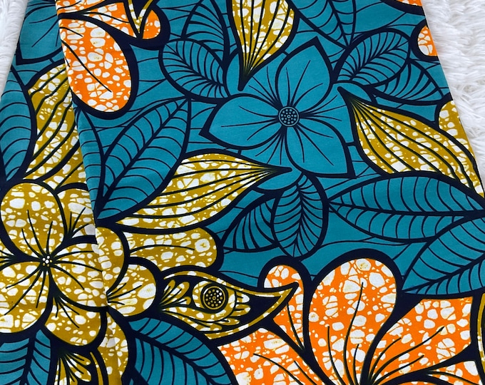 African Fabric/African Print Fabric/Ankara-Blue and Cream Color/ African fabric per yard/ African fabric for crafts/ African Dress/MK151/Af