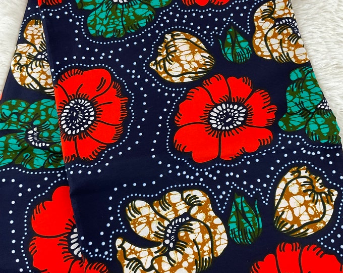 African Fabric/African prints/ Ankara fabric/ African fabric by the yard/ Wax prints/ Ankara-Black Green Orange /MK751