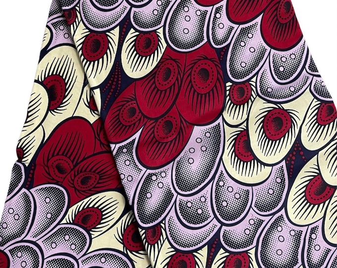 African Print Fabric: Wine Cream 100% Cotton Ankara by Yard (Headwrap Option)