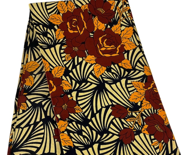 African Ankara Fabric, Rust Mustard Beige Wax Print, 6 Yards Cotton Fabric