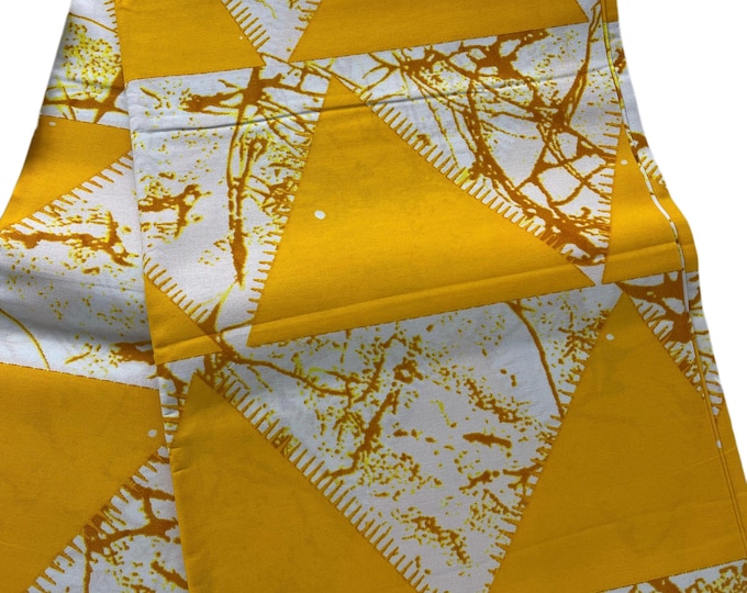 Yellow and White African Fabric/Ankara Cotton By The Yard/Headwrap/FG60/Tribal