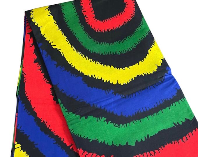 African Ankara Fabric, Red Yellow Blue Wax Print, By The Yard