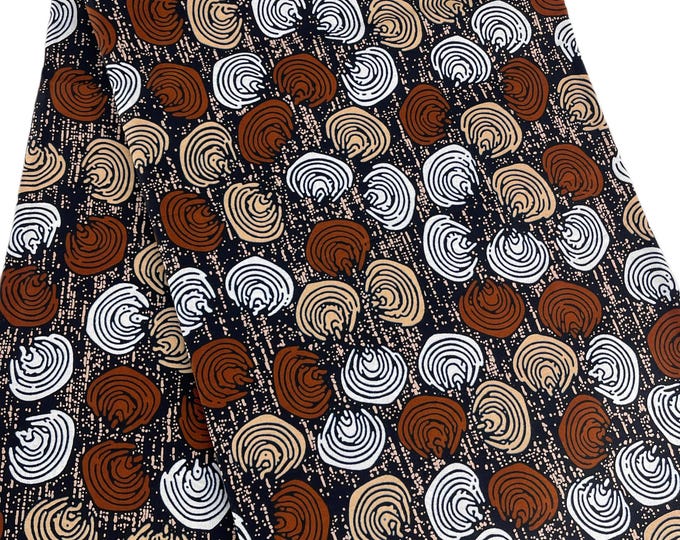 African Print Fabric: Brown, Black & White Ankara, 6 Yards with Headwrap