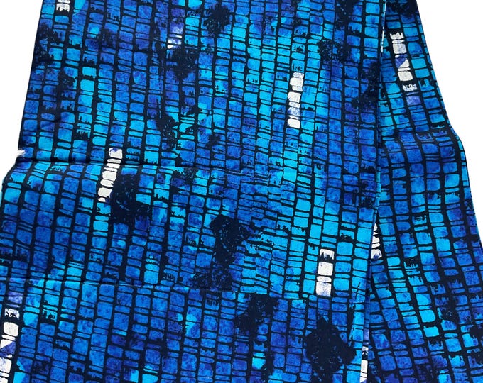 Blue and White Ankara Fabric: African Print Cotton, 6 Yards with Headwrap