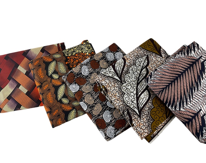 Brown African Print Fat Quarters 5 Pieces/Ankara Fat Quarters Set Of 5/Quilting Fat Quarters