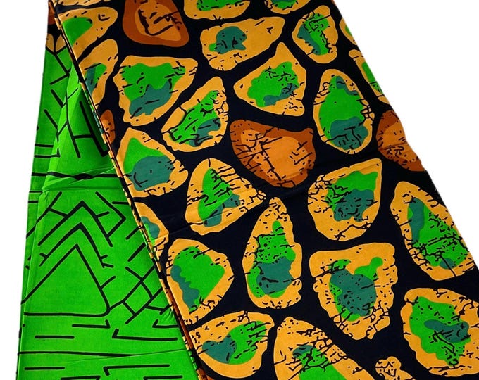 Green Black Brown African Print Fabric/Ankara Fabric 6 Yards/Fabric Per Yard/Cotton Print For Quilting/FG56e
