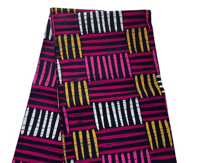 African Fabric/African Print Fabric/African Wax Fabric/Ankara_Pink Gold Line Design/MK450/African Clothing/A
