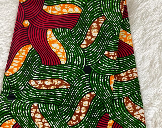 Green & Red Ankara Fabric, 6 Yards with Headwrap