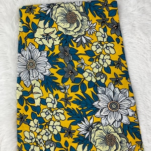 African Fabric/Ankara-Yellow Blue White Floral Fabric/African Clothings/Mudcloth/Wax/African Print/Danshiki/African Dress Fabric/DK34t/Triba
