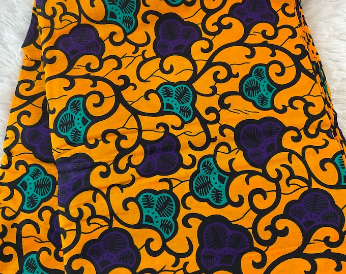 Ankara Fabric/African Fabric/Triba Print/Yellow Purple Turquoise Fabric/Headwrap Fabric/Wax Print Fabric/Tissu Ankara