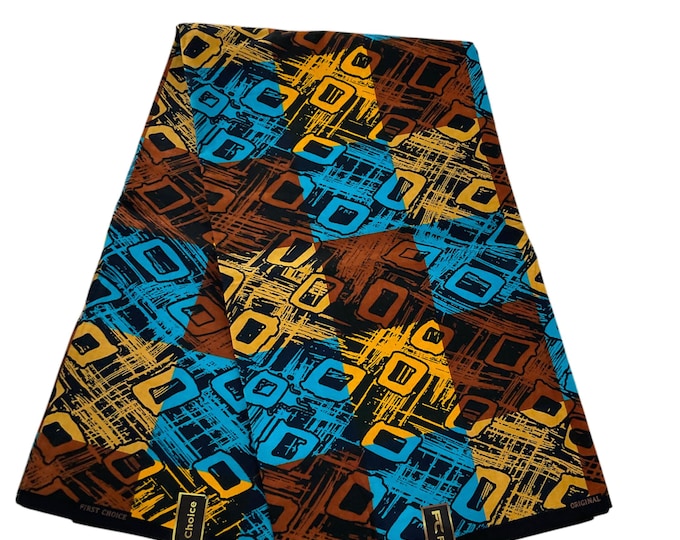 African Ankara Fabric, Turquoise Blue Wax Print, 6 Yards Cotton Fabric