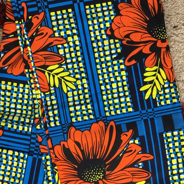 Blue and orange African Fabric/African prints/ Ankara fabric/ African wax/African fabric by the yard/African fabric 6 yards/MK412