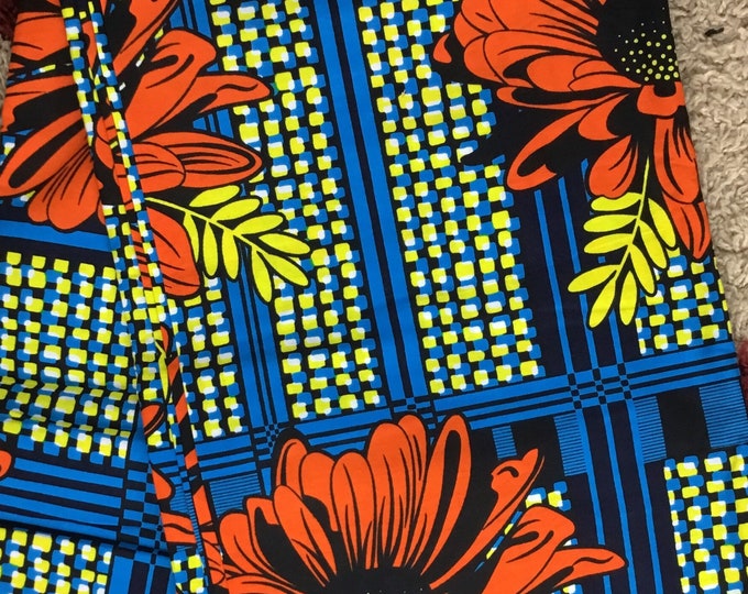 Blue and orange African Fabric/African prints/ Ankara fabric/ African wax/African fabric by the yard/African fabric 6 yards/MK412
